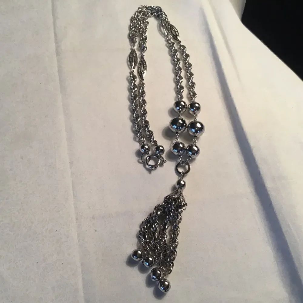 $10 ea or 3/$20 Silvertone Bead and Tassel Necklac